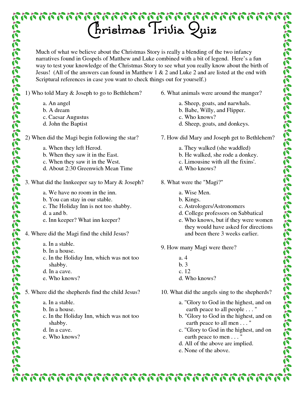 Printable+Christmas+Trivia+Questions+And+Answers | Christmas - Free Printable Trivia Questions And Answers