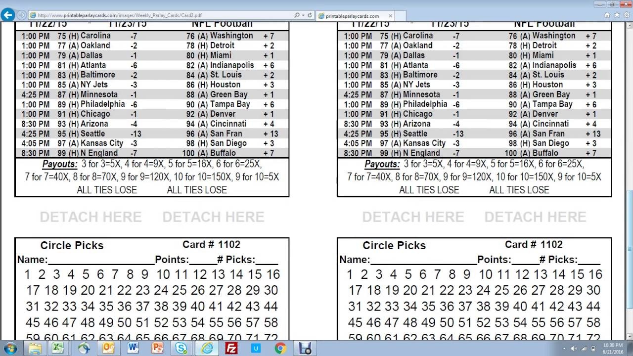 Free Printable Football Parlay Cards Printable Word Searches