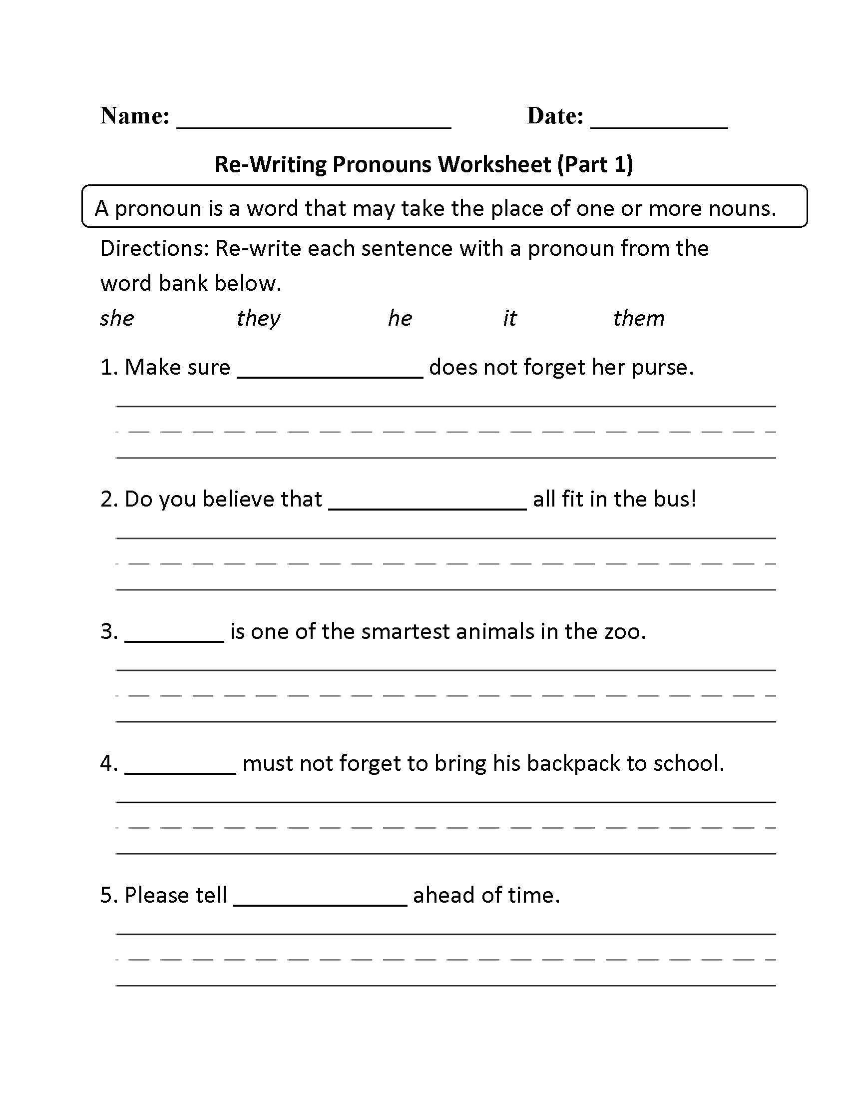 Free Printable Pronoun Worksheets For 2Nd Grade Free Printable A To Z