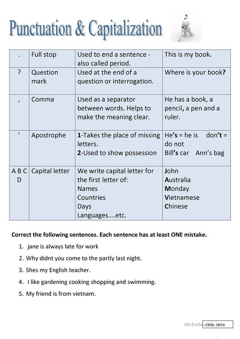 Punctuation And Capitalization Worksheet - Free Esl Printable - Free Printable Worksheets For Punctuation And Capitalization