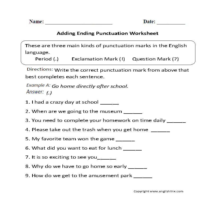 Punctuation Worksheets | Ending Punctuation Worksheets - Free Printable Worksheets For Punctuation And Capitalization