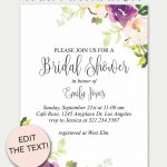 Purple Floral Printable Bridal Shower Invitation | Invitations   Free Printable Bridal Shower Invitations Templates