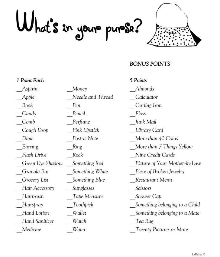 Free Printable Baby Shower Game What's In Your Purse
