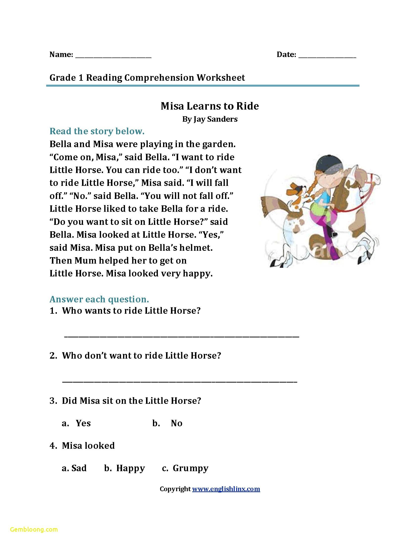 Reading Comprehension Worksheets For 1St Grade - Cramerforcongress - Free Printable Grade 1 Reading Comprehension Worksheets