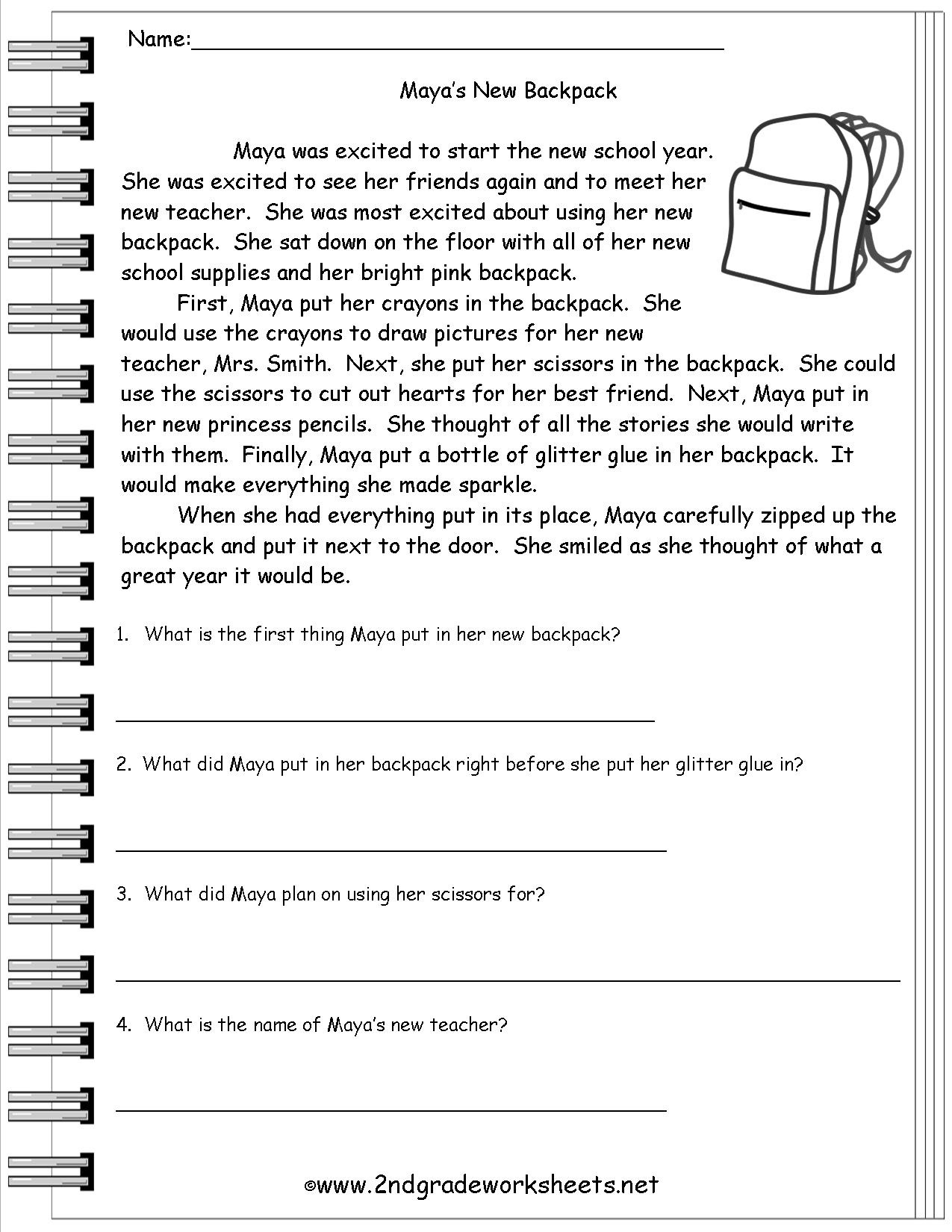 Reading Worksheeets - Free Printable Grade 1 Reading Comprehension Worksheets