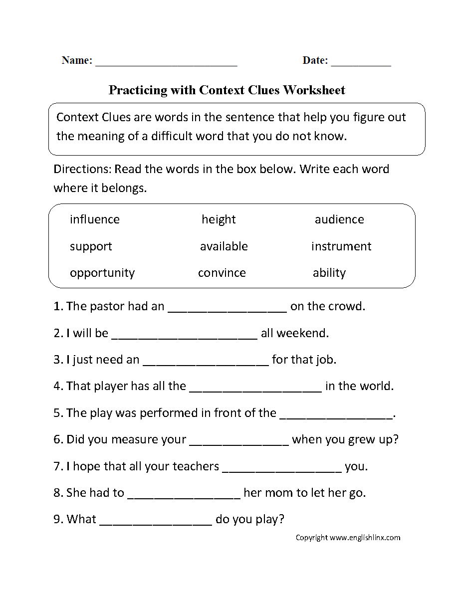 Reading Worksheets | Context Clues Worksheets - Free Printable 7Th Grade Vocabulary Worksheets