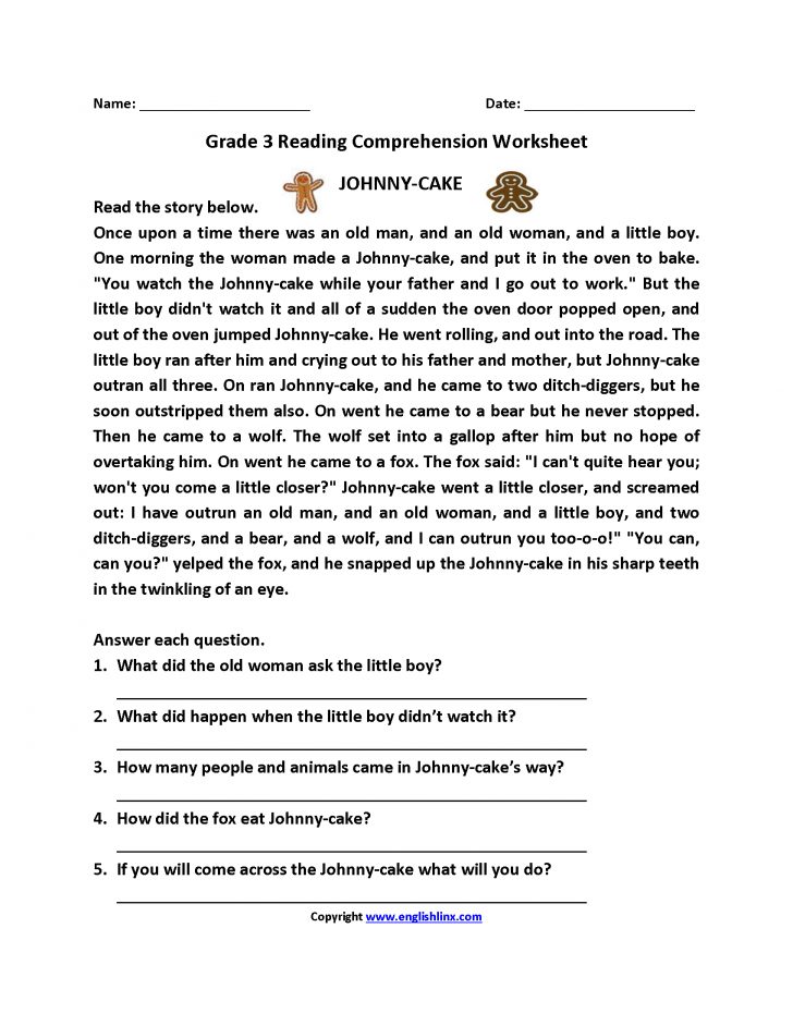 Free Printable Reading Comprehension Worksheets For 3Rd Grade