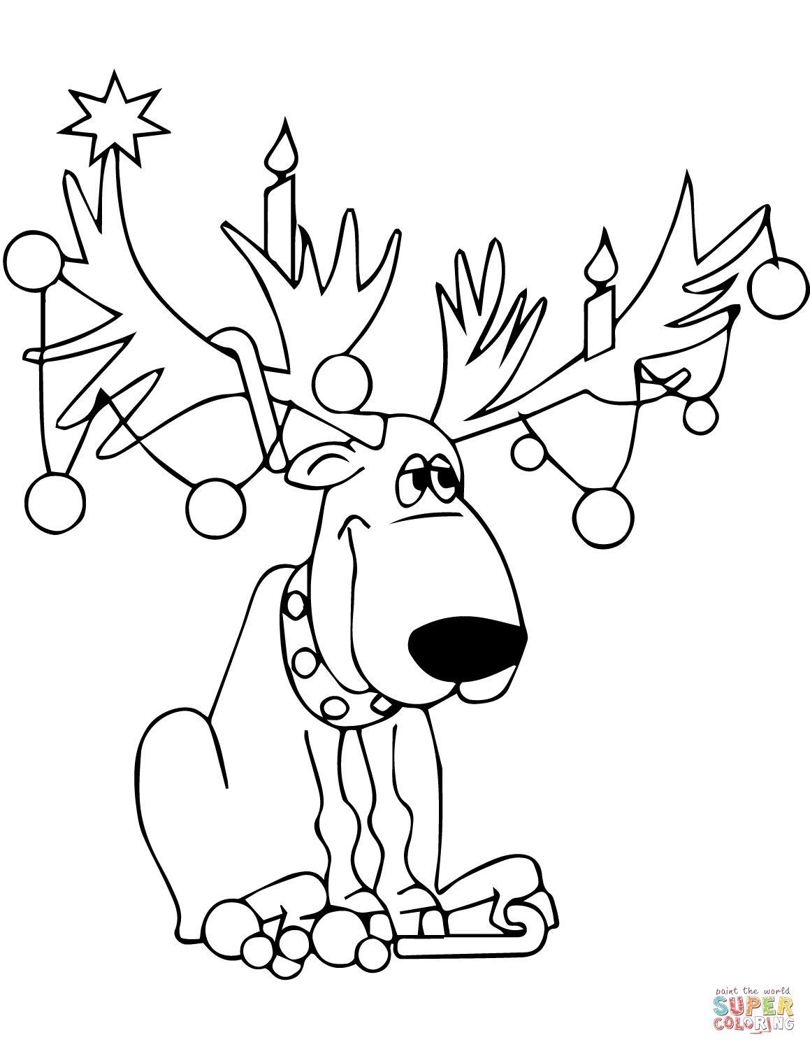 Reindeer Coloring Pages - Christmas Lights On Reindeer Antlers - Free Printable Christmas Lights Coloring Pages