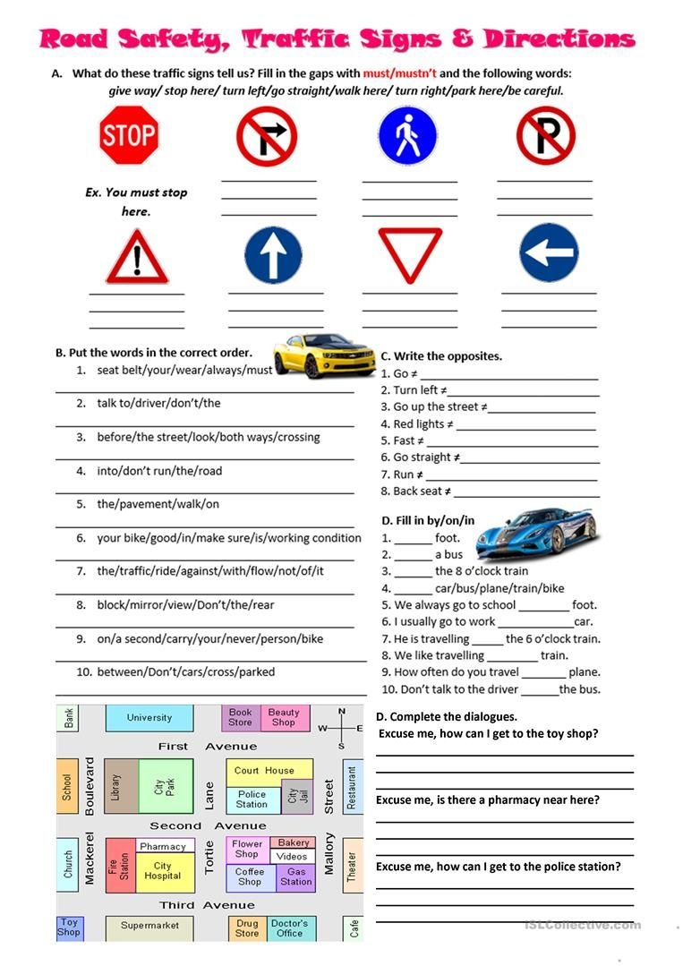 Road Safety, Traffic Signs And Directions Worksheet - Free Esl - Free Printable Health And Safety Signs