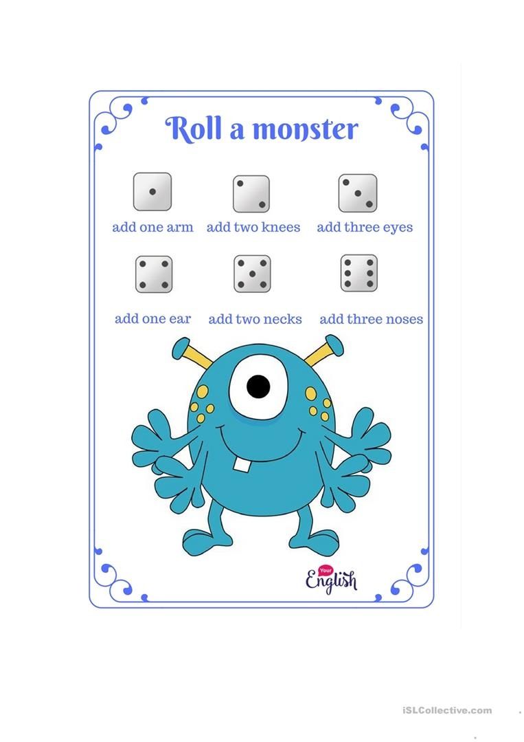 Roll A Monster Game. Worksheet - Free Esl Printable Worksheets Made - Roll A Monster Free Printable
