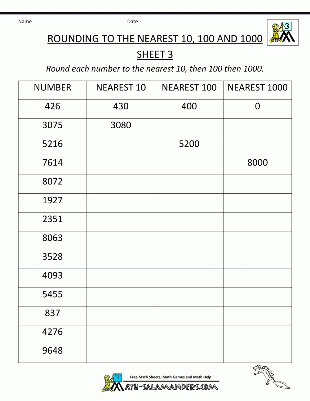 Rounding Worksheet To The Nearest 1000 - Free Printable 4Th Grade Rounding Worksheets