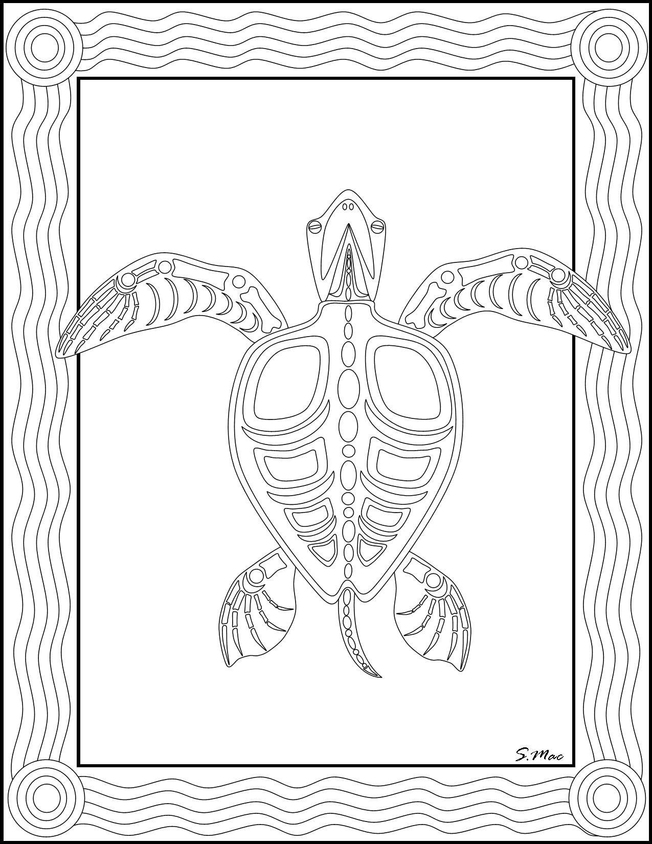 S.mac&amp;#039;s Sea Turtle X-Ray Art Coloring Page | Art- Coloring Therapy - Free Printable Aboriginal Colouring Pages