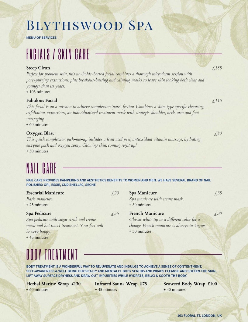 Salon Menu Templates From Imenupro - Free Online Printable Menu Maker