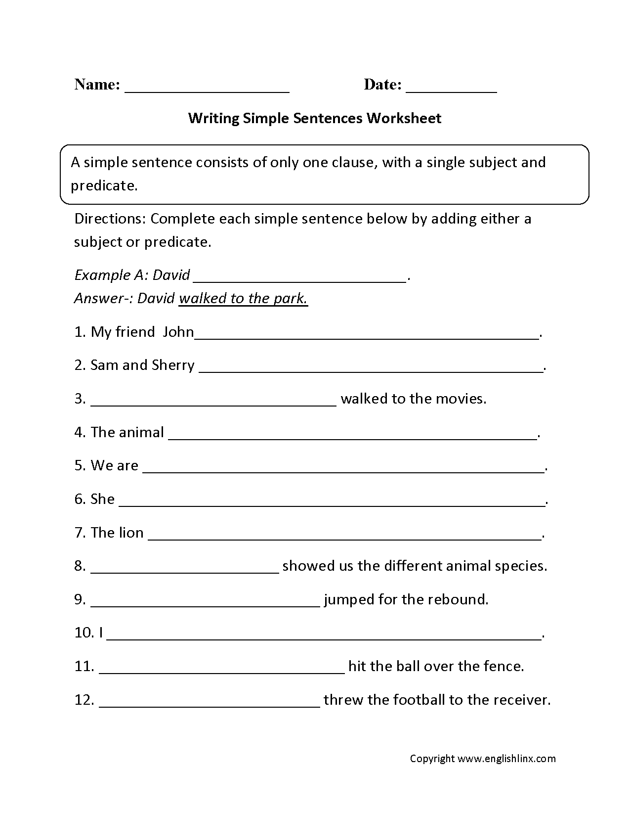 Sentences Worksheets | Simple Sentences Worksheets - 6Th Grade Writing Worksheets Printable Free