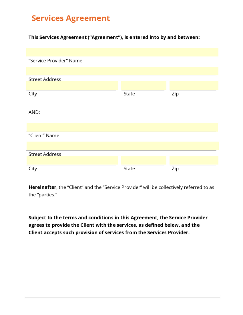 Service Agreement Template | Agreement Sample Templates - Free Printable Service Contract Forms