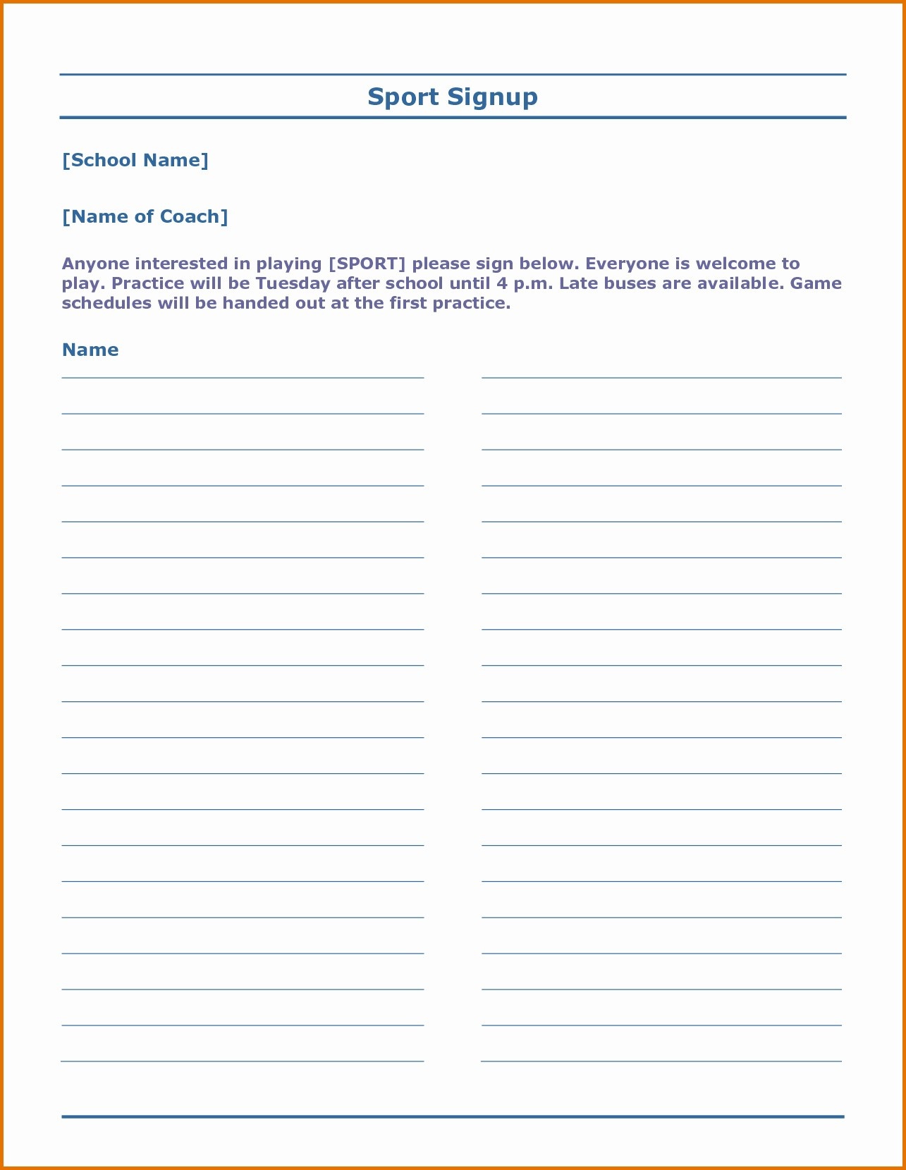 Sign Up Sheet For Potluck New Free Printable Sign Templates For - Free Printable Sign Up Sheet