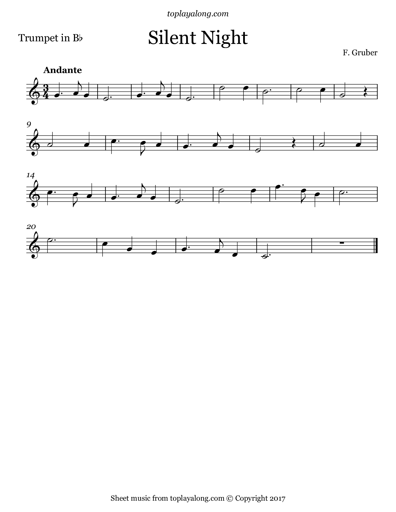 Silent Night – Toplayalong - Free Printable Sheet Music For Trumpet