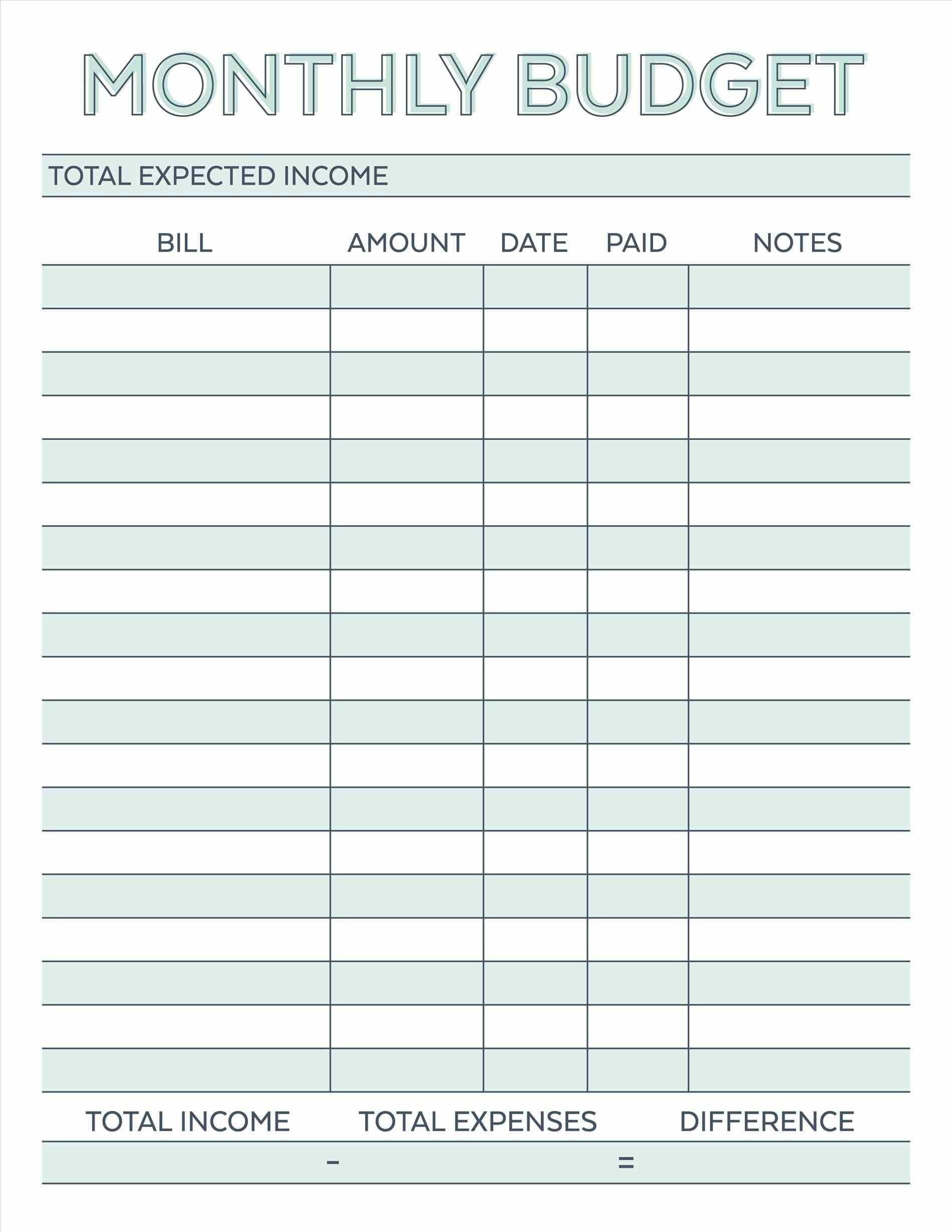 simple monthly household budget template