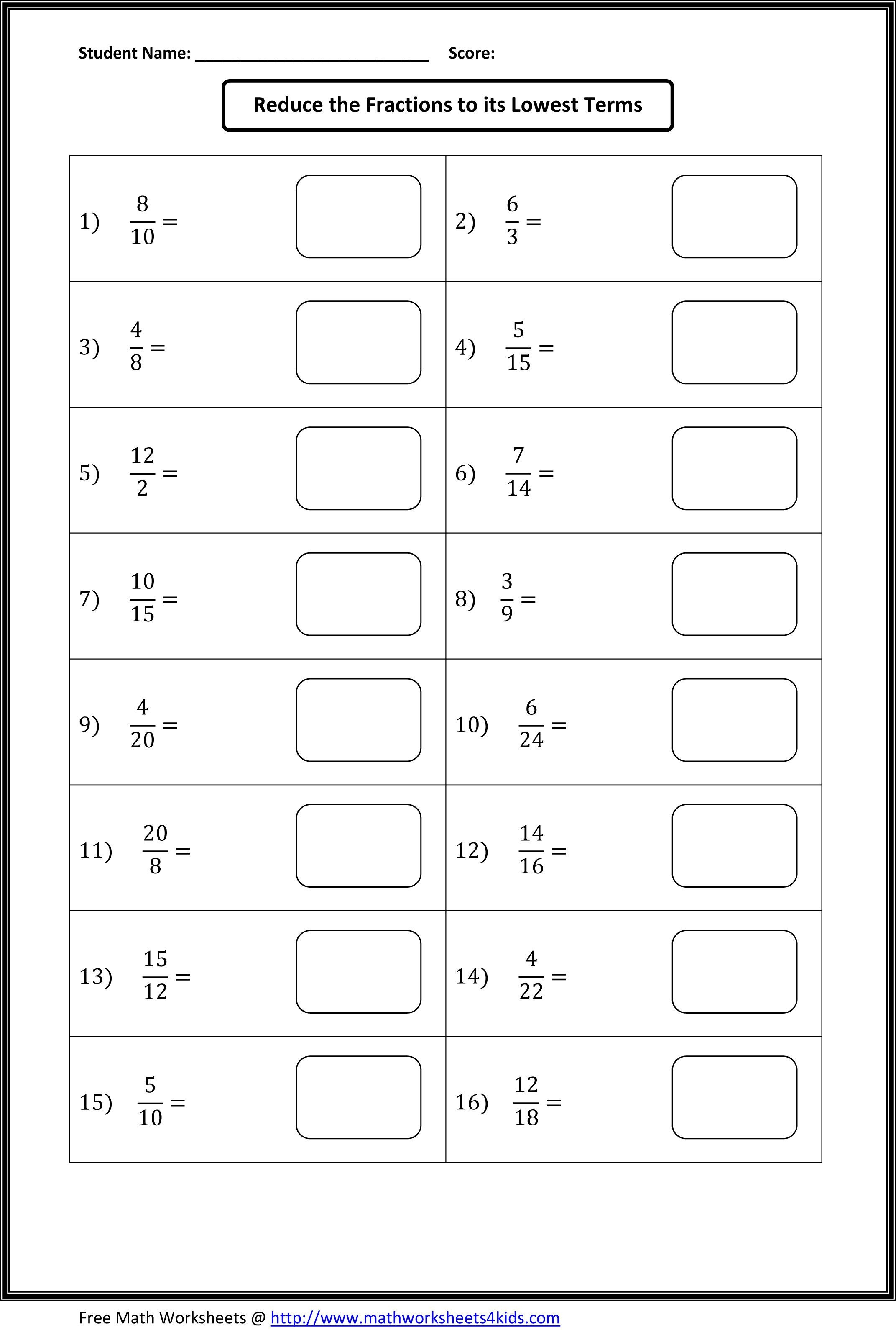 Simplifying Or Reducing Fraction Worksheets | For My Kiddies - Free Printable Fraction Worksheets Ks2