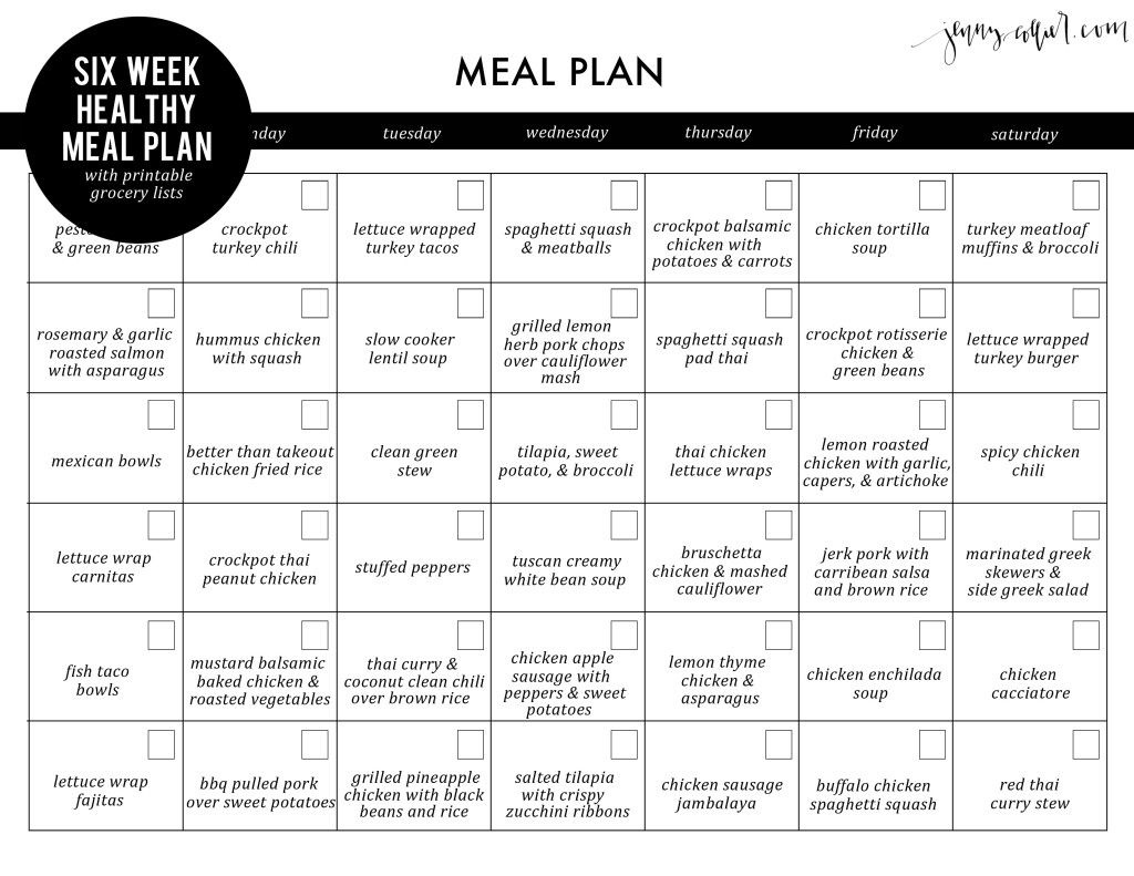 Six Week Healthy Meal Plan With Free Printable Grocery Lists - Free Printable Meal Plans For Weight Loss
