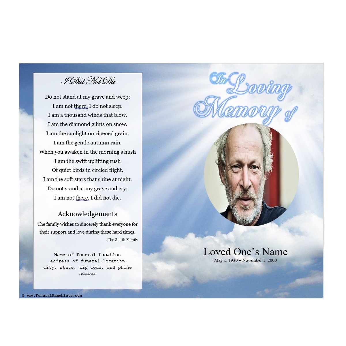 Sky Memorial Program | Funeral Pamphlets - Free Printable Funeral Programs