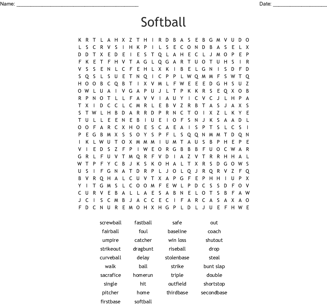 Softball Word Search - Wordmint - Word Search Maker Free Printable