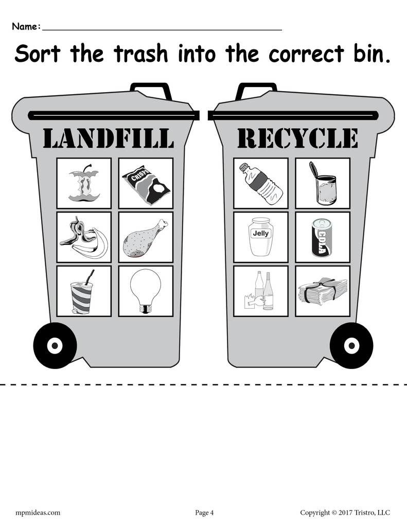 Sorting Trash - Earth Day Recycling Worksheets (4 Free Printable - Free Printable Recycling Worksheets