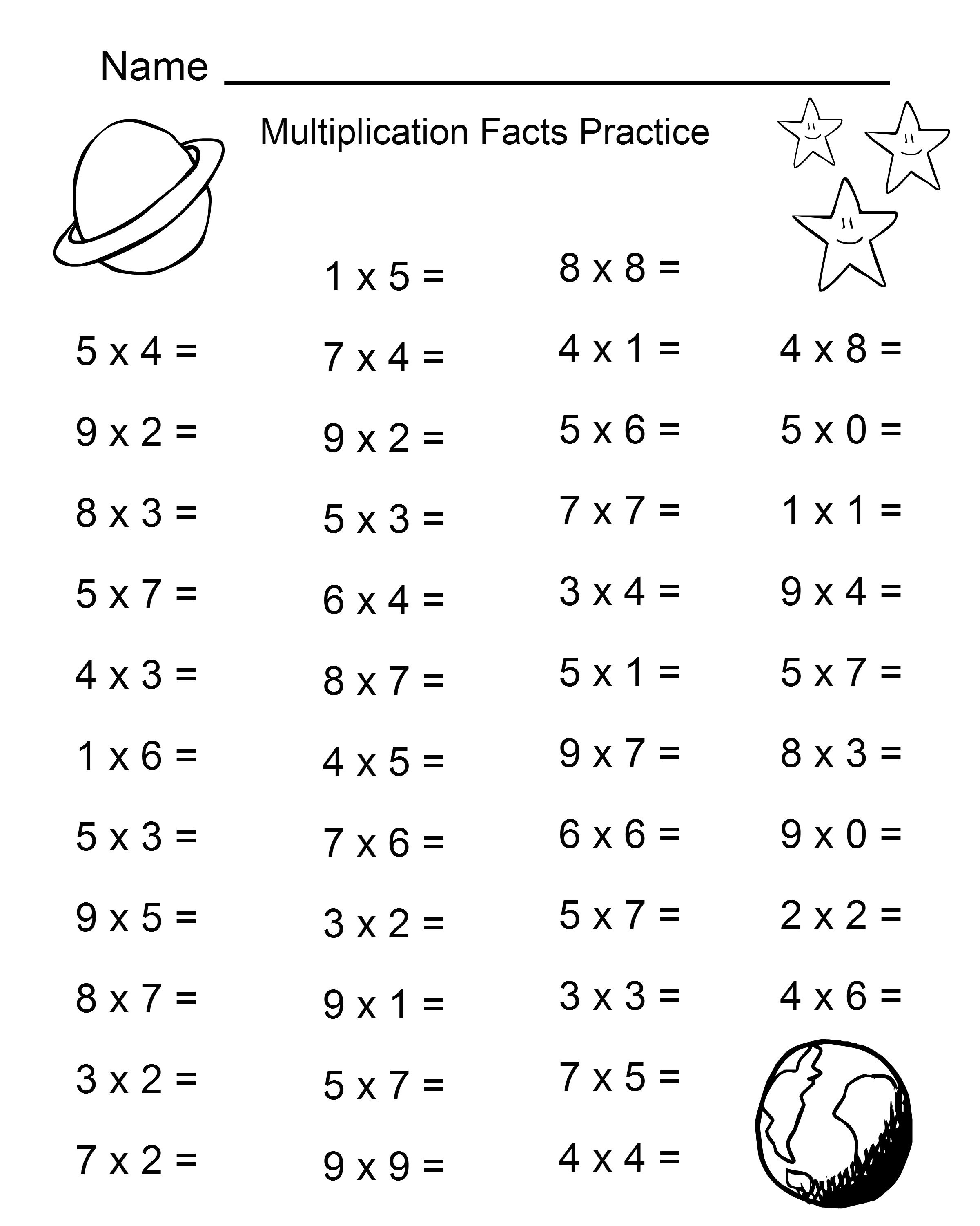 Space Theme - 4Th Grade Math Practice Sheets - Multiplication Facts - Free Printable Multiplication Fact Sheets