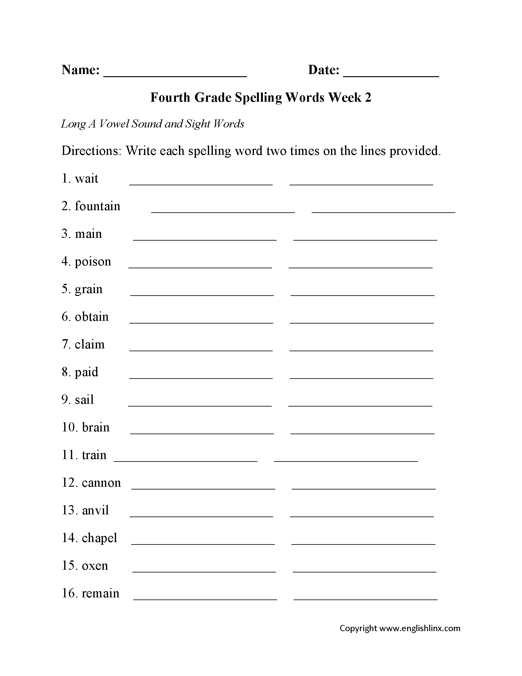 Spelling Worksheets | Fourth Grade Spelling Worksheets - Free Printable Spelling Worksheets For 5Th Grade
