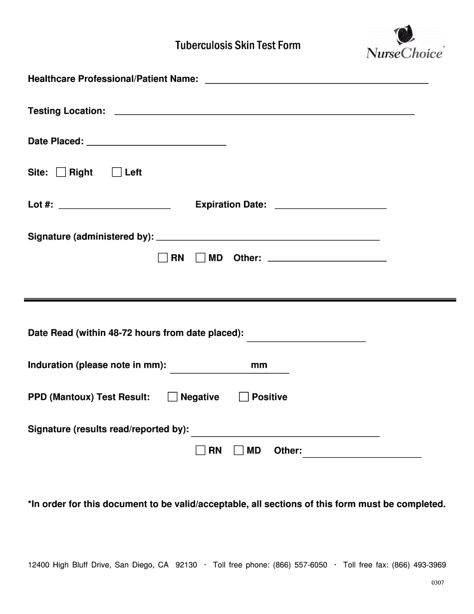 Printable 2 Step Tb Test Form