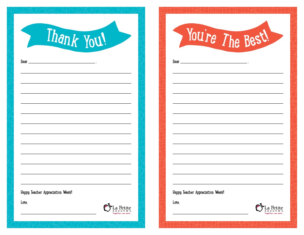 Teacher Appreciation Week – Free Printable “Thank You” Notes | La - Free Printable Thank You Cards For Teachers