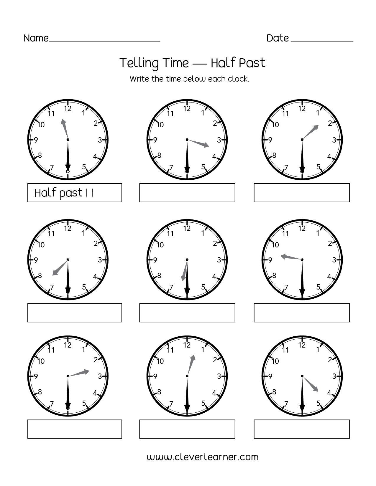 Telling Time Half Past The Hour Worksheets For 1St And 2Nd Graders - Free Printable Telling Time Worksheets For 1St Grade