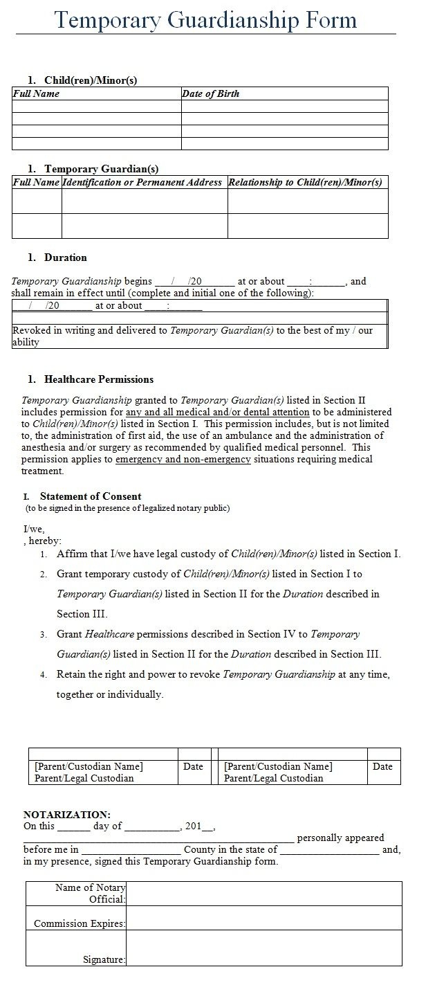 Temporary Guardianship Form Template | My Board | Legal Forms, Child - Free Printable Guardianship Forms