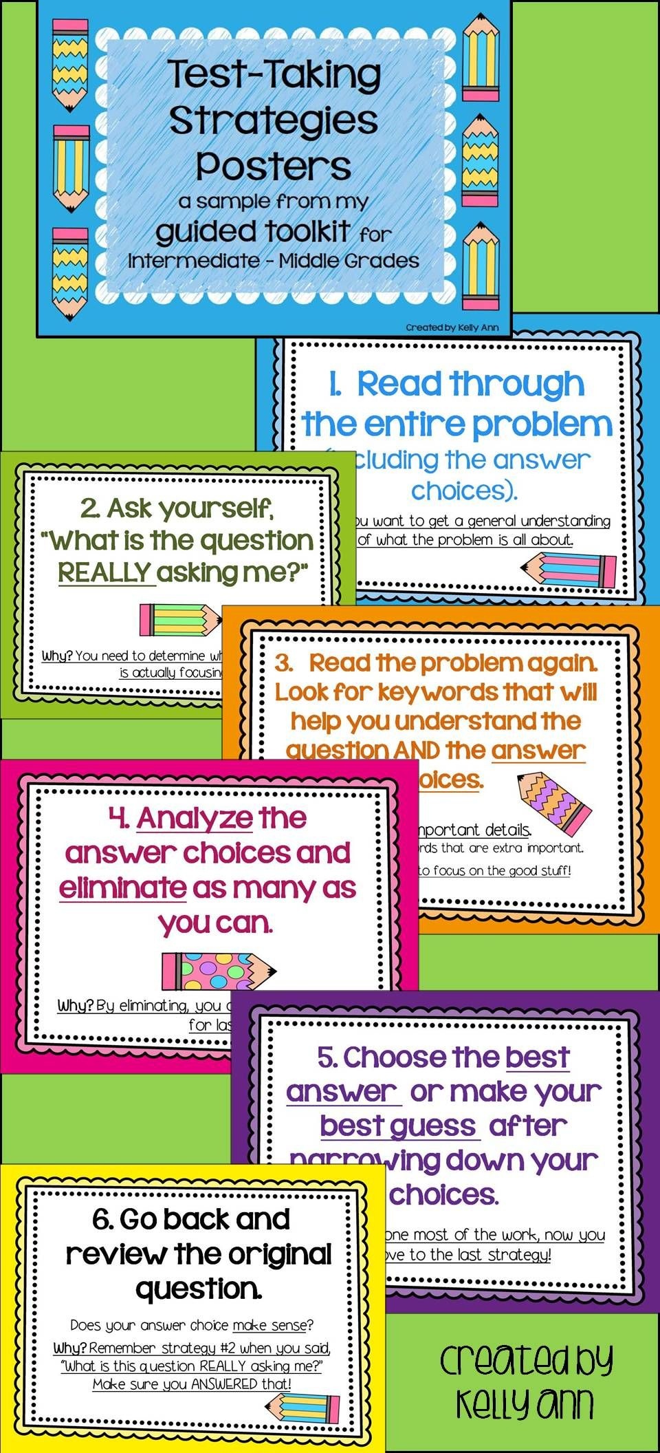 Test Taking Strategies Posters | Tpt Free Lessons | Test Taking - Free Printable Testing Signs