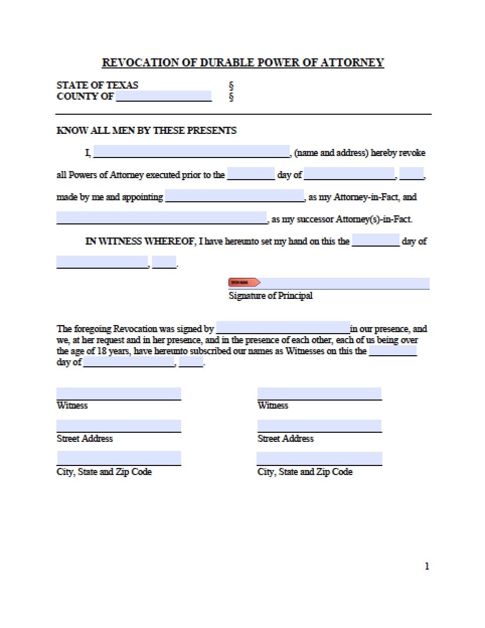 Texas Revocation Power Of Attorney Form - Power Of Attorney : Power - Free Printable Revocation Of Power Of Attorney Form