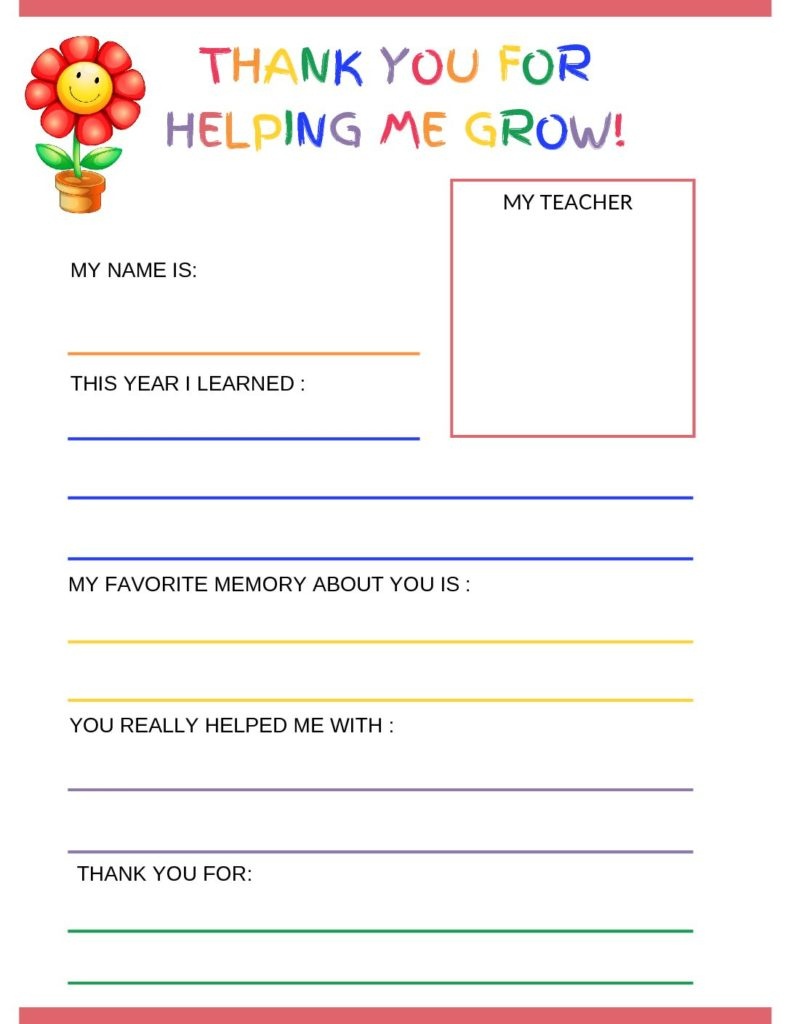 Thank You Letter To Teacher From Student - Free Printable Template - Free Printable Teacher Notes To Parents