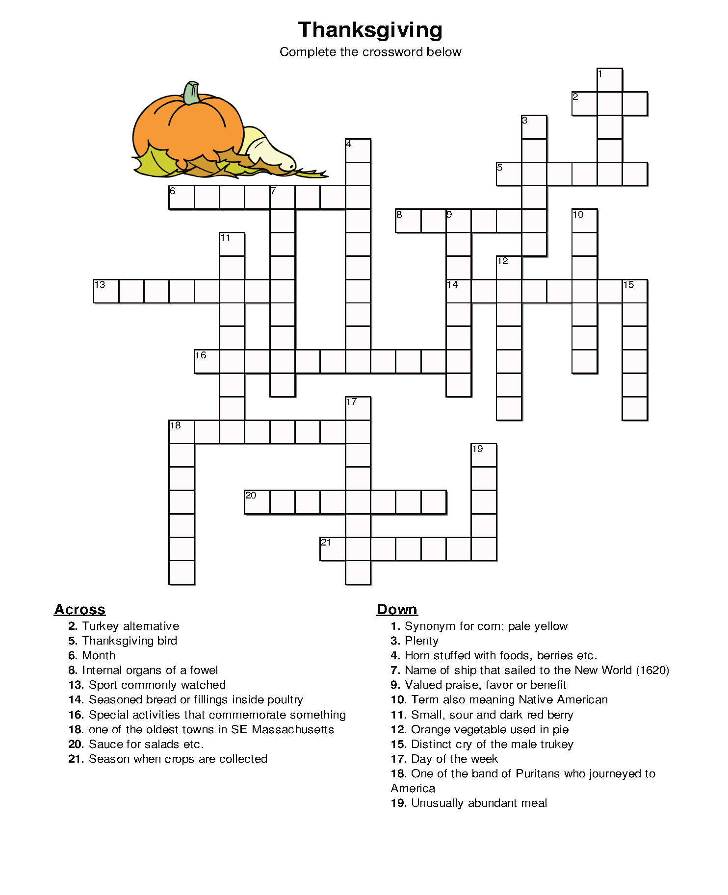Thanksgiving Crossword Puzzles Printable Free Free Printable A To Z
