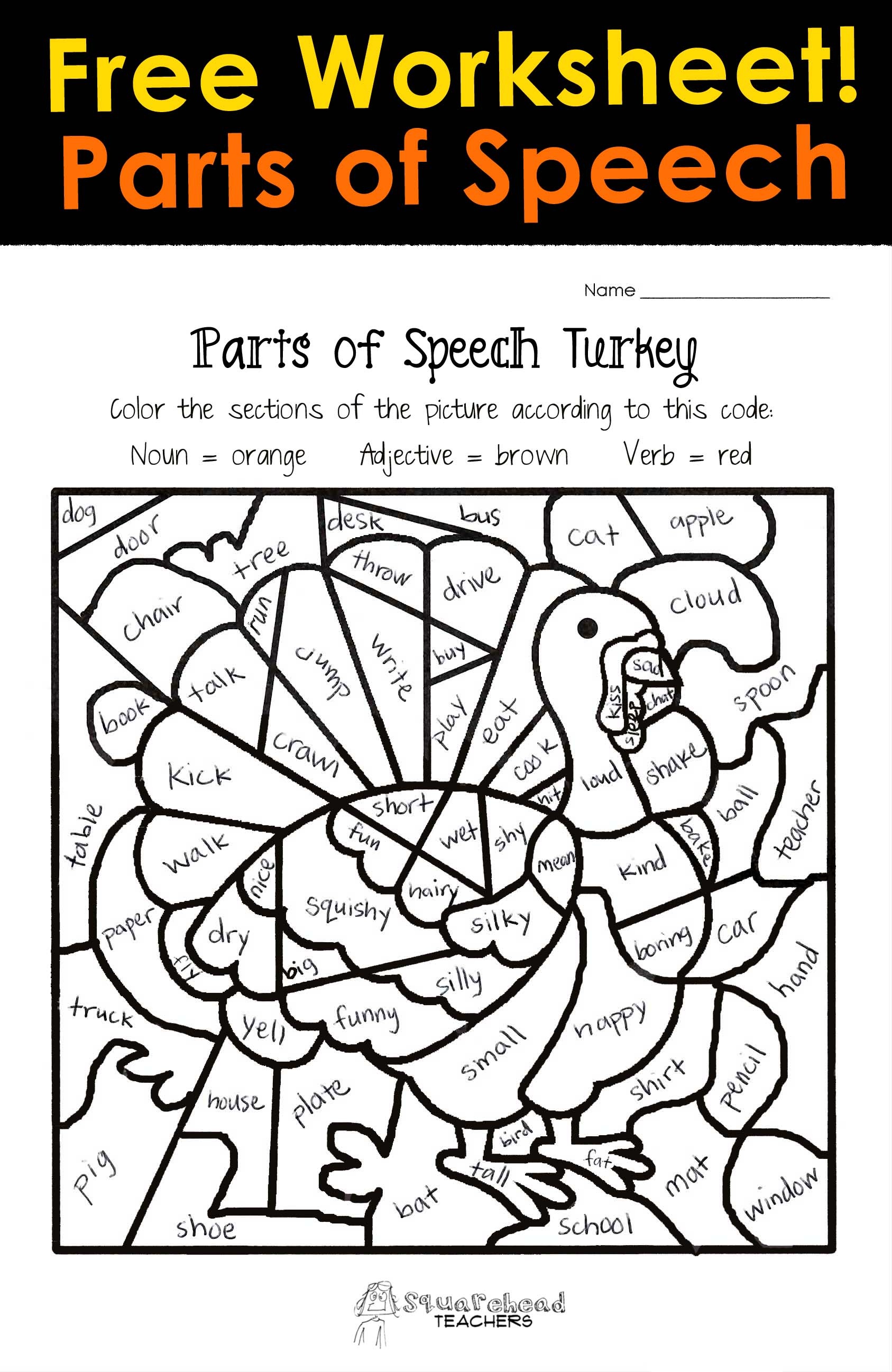 Thanksgiving Parts Of Speech Worksheet | Squarehead Teachers - Free Printable Thanksgiving Worksheets For Middle School