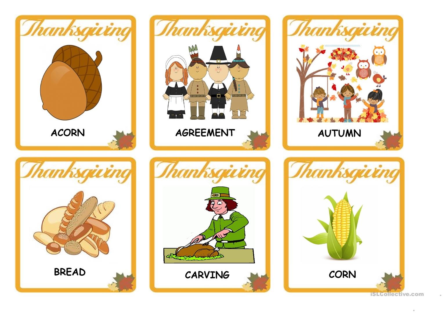 Thanksgiving - Vocabulary Flash Cards Worksheet - Free Esl Printable - Free Printable Vocabulary Flashcards