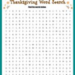 Thanksgiving Word Search Free Printable Worksheet   Free Printable Word Searches For Adults
