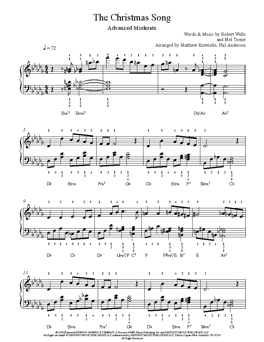 The Christmas Songnat King Cole Piano Sheet Music | Advanced Level - Christmas Songs Piano Sheet Music Free Printable