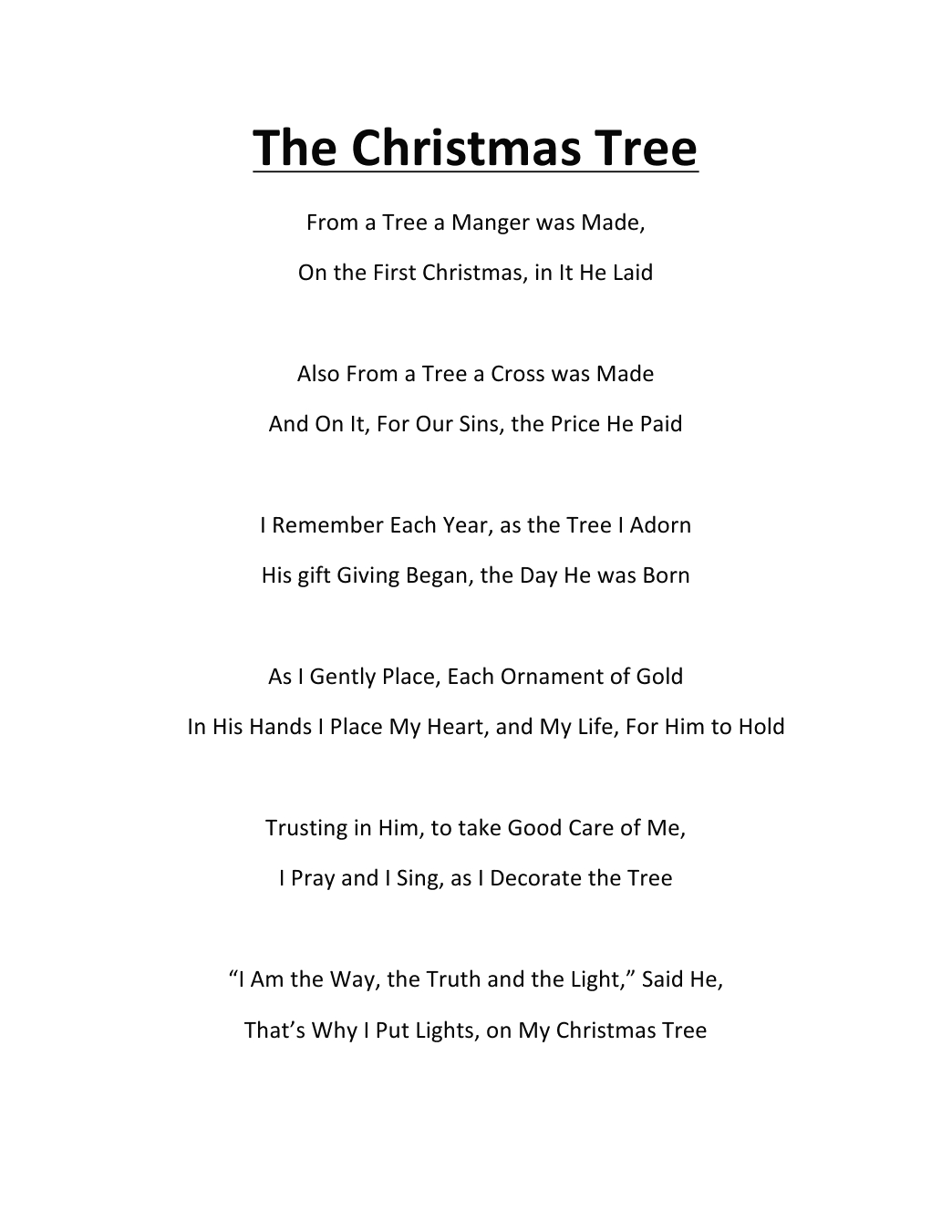 The Christmas Tree Poemk. Ross My Good Friend In Christ Jesus - Free Printable Christian Christmas Poems