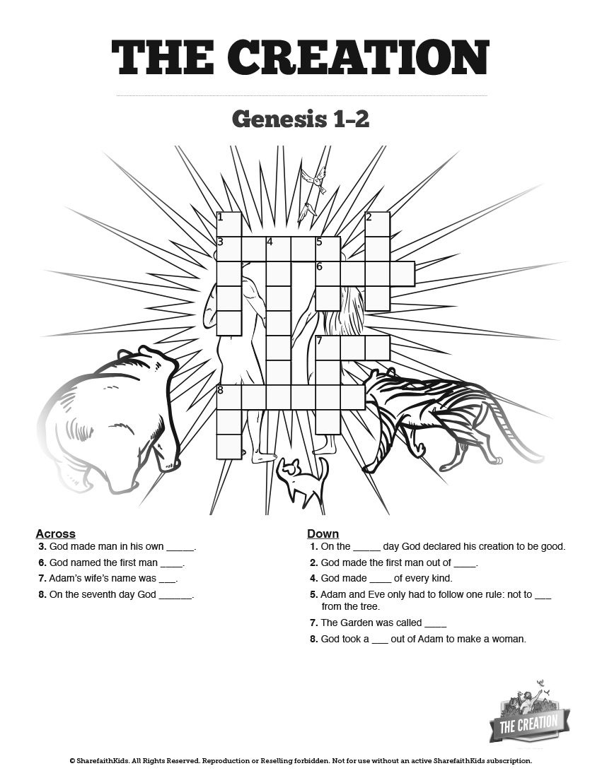 The Creation Story Sunday School Crossword Puzzle: Search For Clues - Free Printable Sunday School Crossword Puzzles