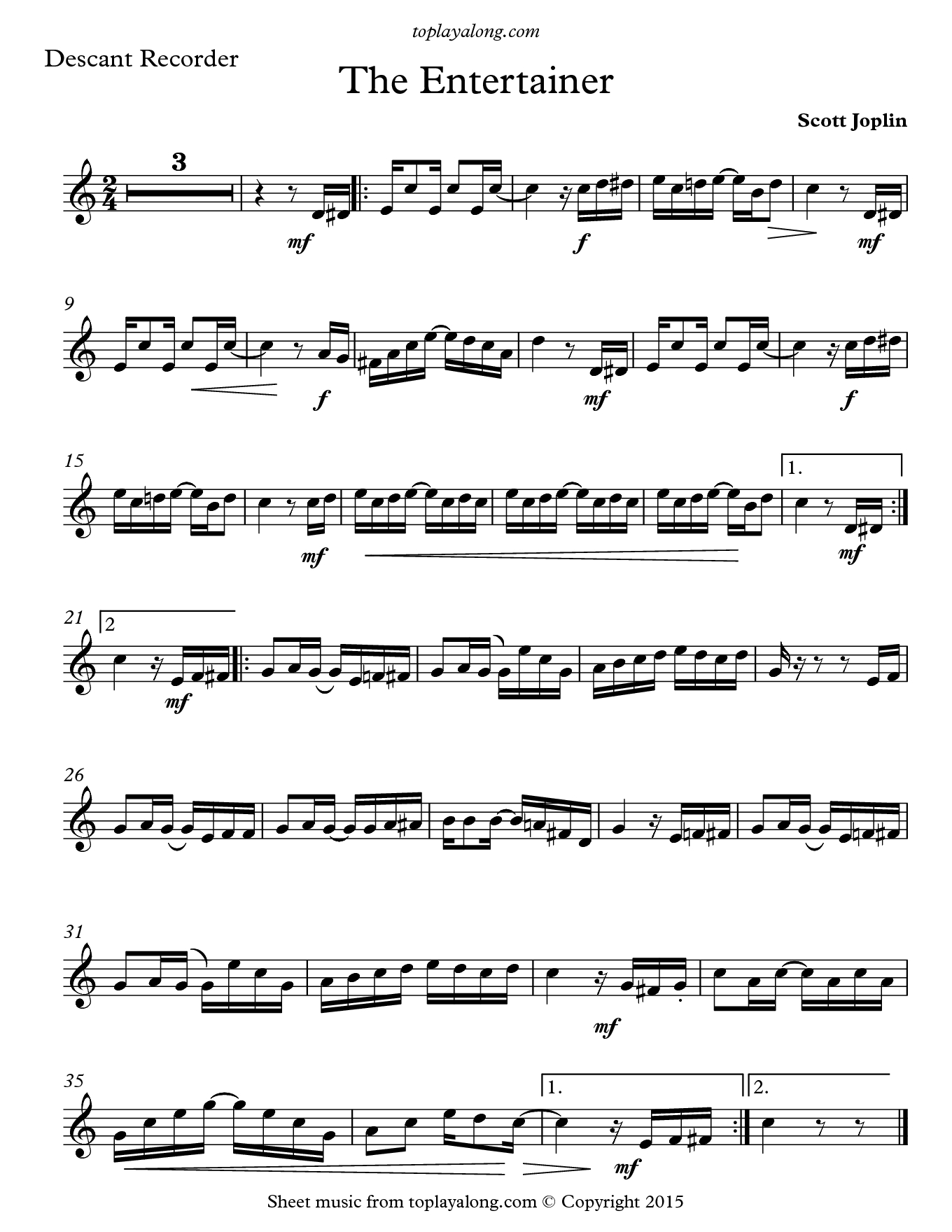 The Entertainer – Toplayalong - Free Printable Sheet Music For The Entertainer