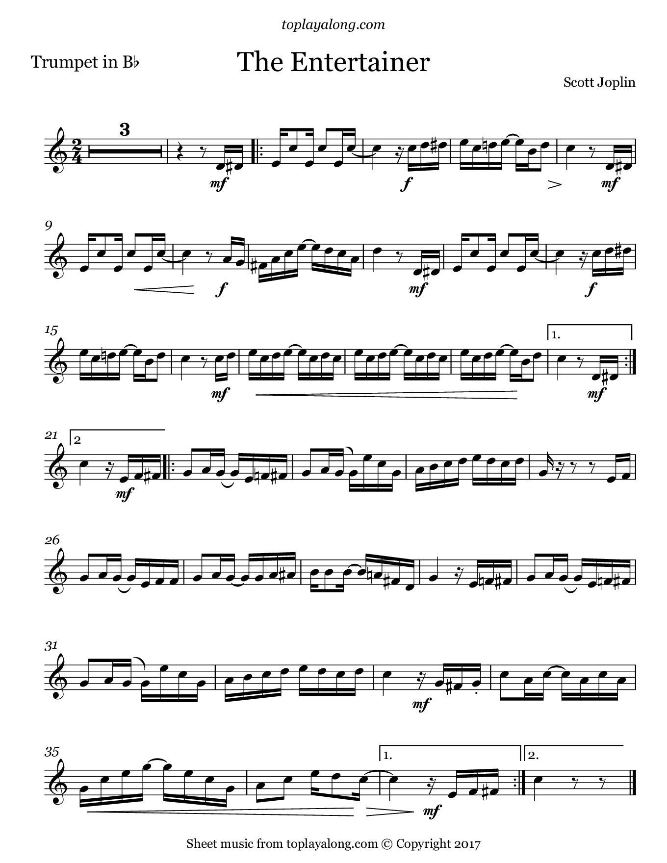The Entertainerscott Joplin. Sheet Music For Trumpet, Page 1 - Free Printable Sheet Music For The Entertainer
