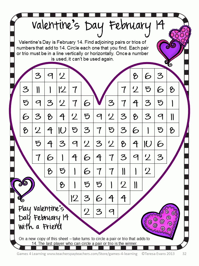 Valentine's Day Math Simple Addition Worksheet Squarehead Teachers