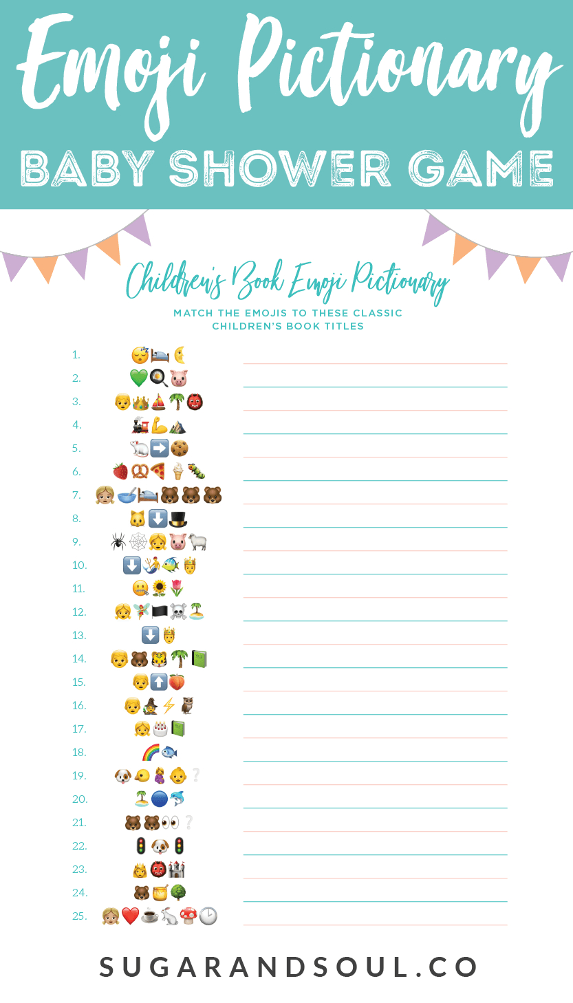 This Free Emoji Pictionary Baby Shower Game Printable Uses Emoji - Free Printable Online Baby Shower Games