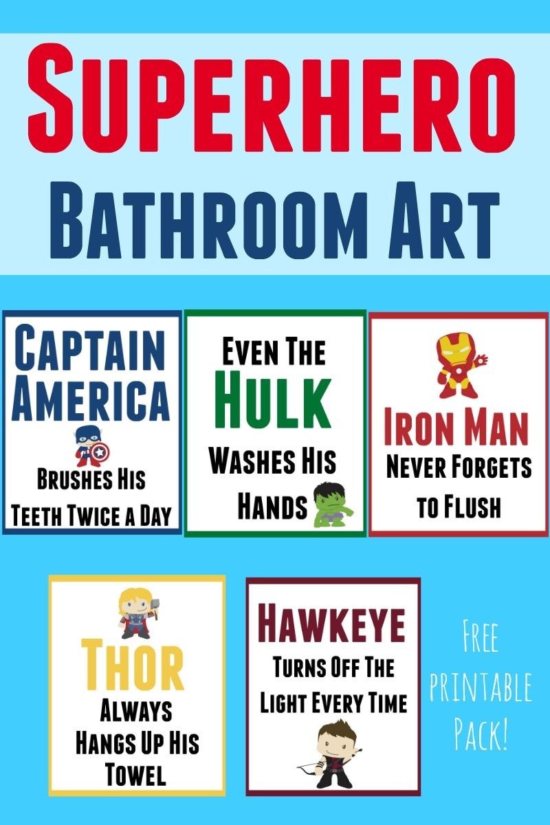 This Free Printable Superhero Bathroom Art Set Will Be Sure To Help - Free Printable Flush The Toilet Signs