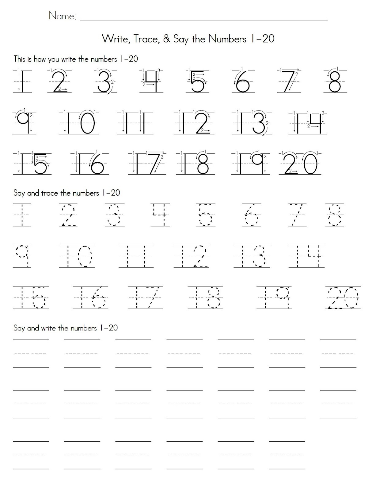 Trace Number 1-20 Worksheets | Activity Shelter - Free Printable Tracing Numbers 1 20 Worksheets