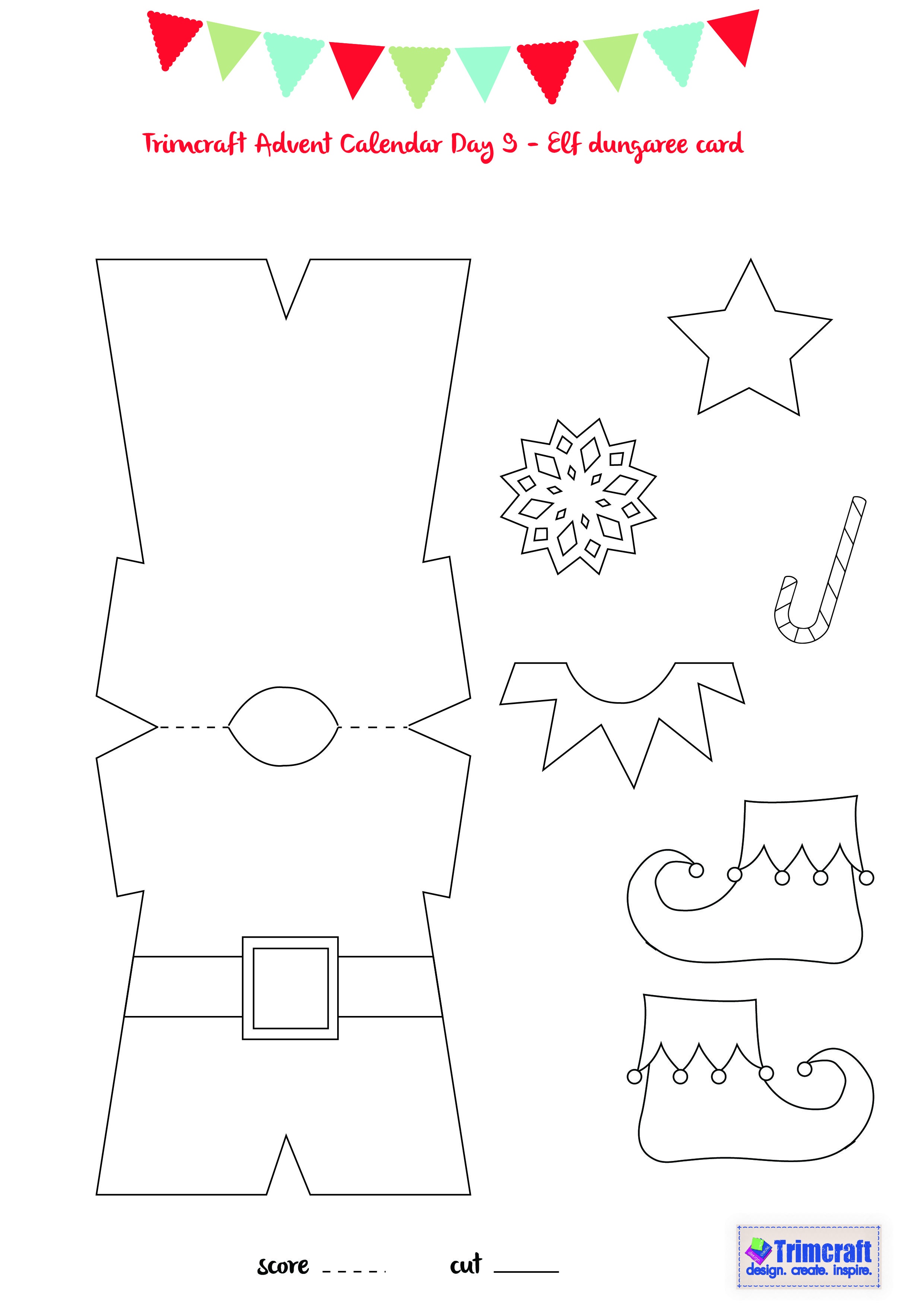 Trimcraft Advent Calendar Day 9 - Elf Card Template | Winter - Free Printable Elf Pattern